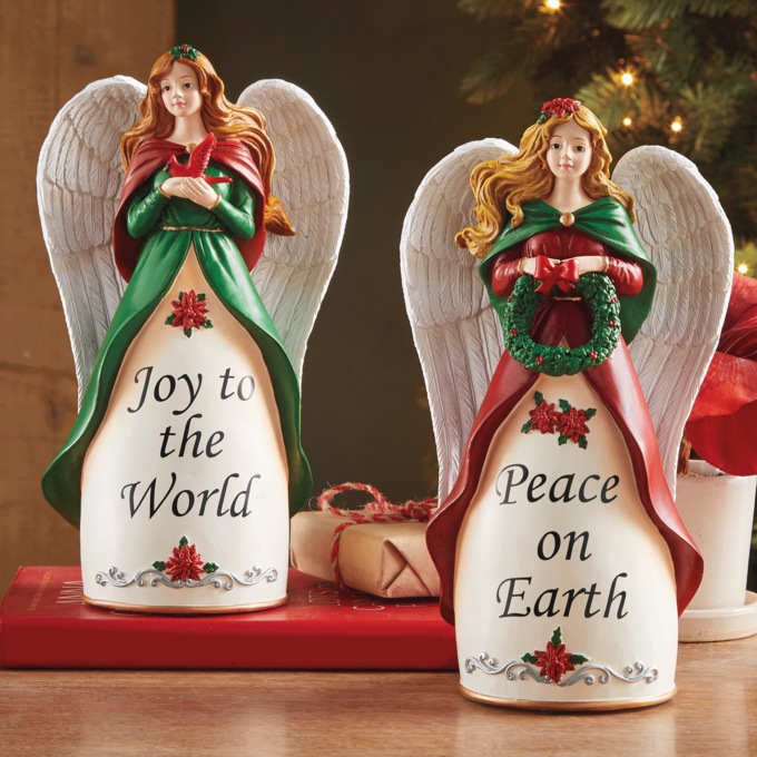 Set of 2 Poinsettia Angels, , large