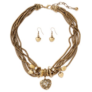 Heart/Crystal Necklace & Earring Set, , large