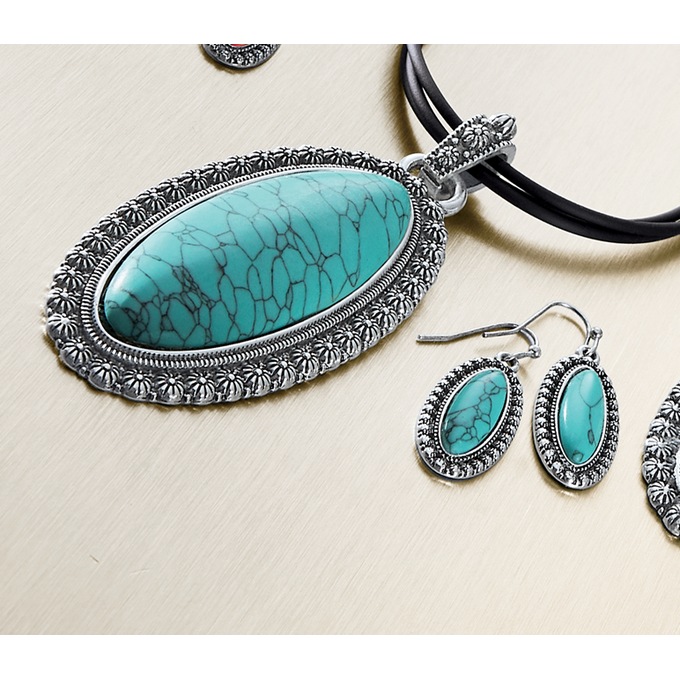 Oval Southwest Necklace and Earring Set, , large