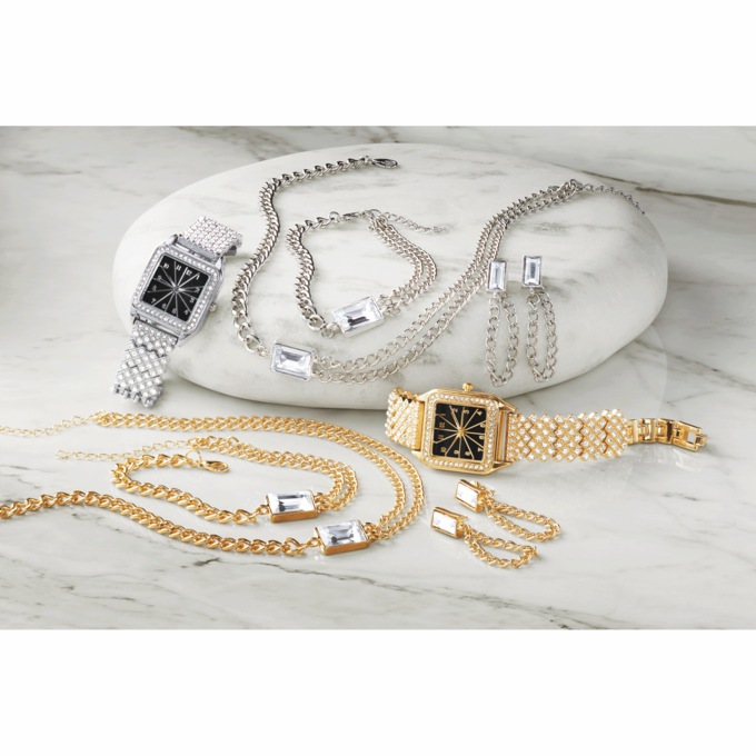 Ladies' Crystal Rectangular Watch & Jewelry Set, , large