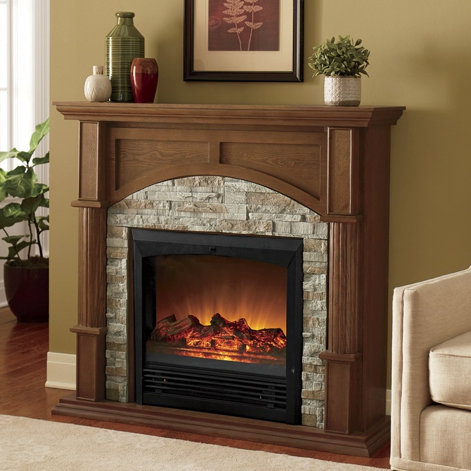 Faux Brick Fireplace, Oak, large