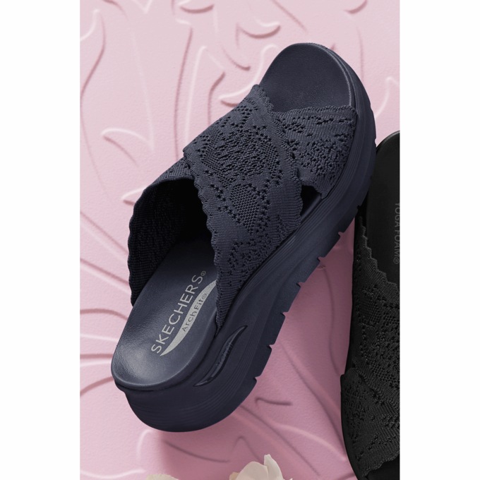 Skechers Arch Fit Slide with Feminine Crisscross Straps , , large