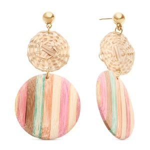 Wood/Rafia Striped Earrings, , large