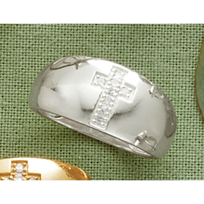 Diamond 10K Gold Unisex Cross Ring, , large