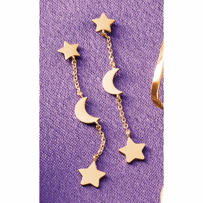 10K Gold Celestial Drop Earrings, , large