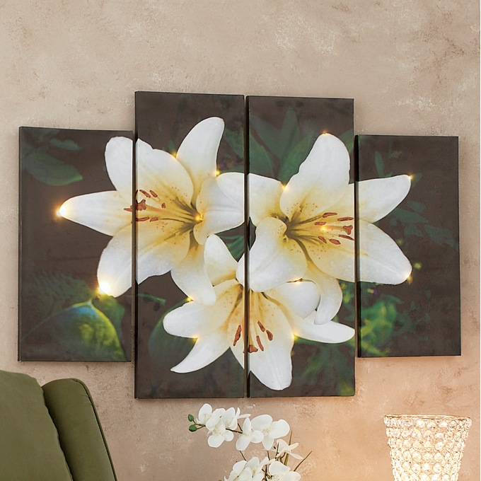 4-Piece Lit Lilies Wall Art Set, , large