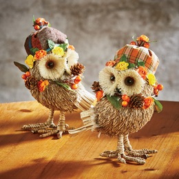 Set of 2 Fall Sisal Owls, , large