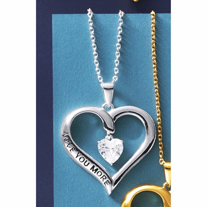 Cubic Zirconia Heart Love You More Pendant, , large