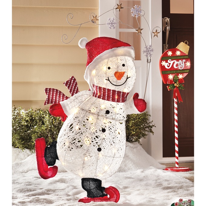 Lit Skating Snowman Lawn Décor, , large