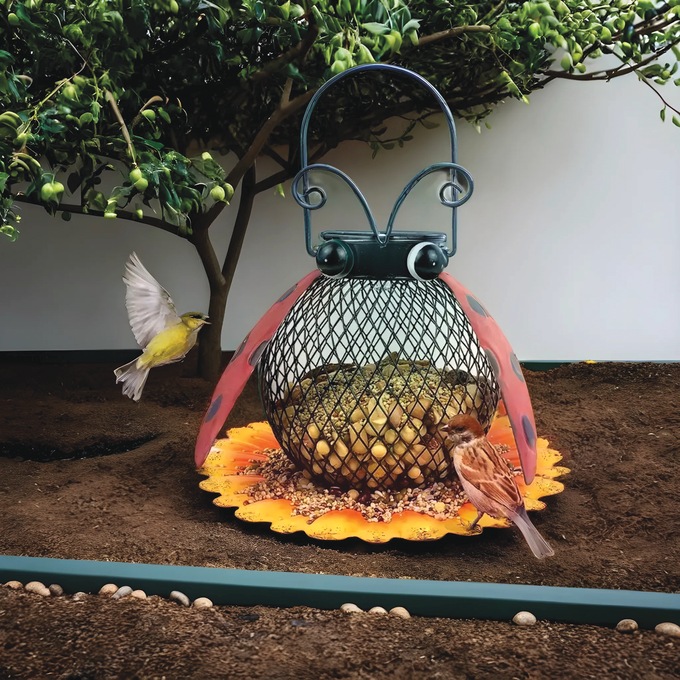 Solar Light Bird Feeder, Red, large