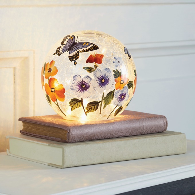 Lit Glass Butterfly Orb, , large