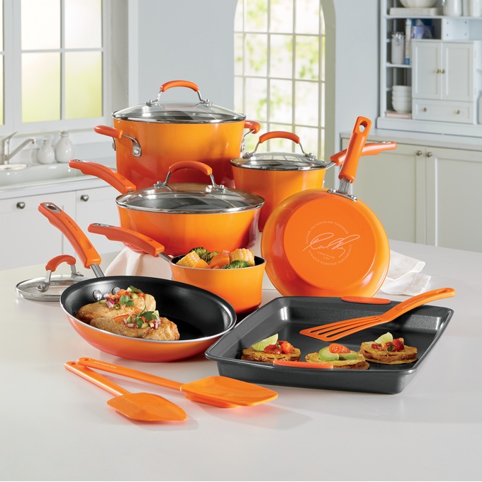 Rachael Ray Hard Porcelain Enamel Nonstick 14-Piece Cookware Set, Blue