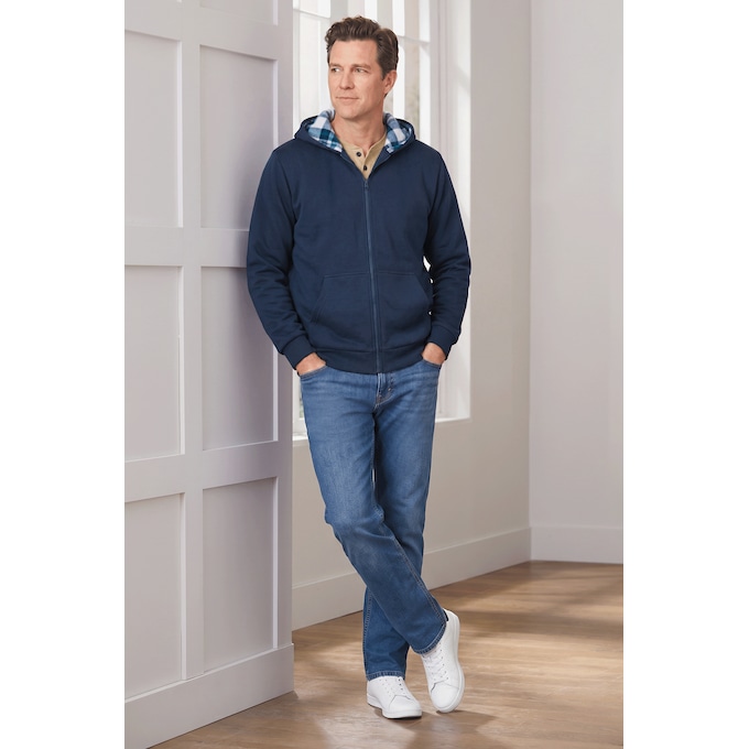 Men's Fleece Reversible Hoodie with Front Zipper and Kangaroo Pocket, , large