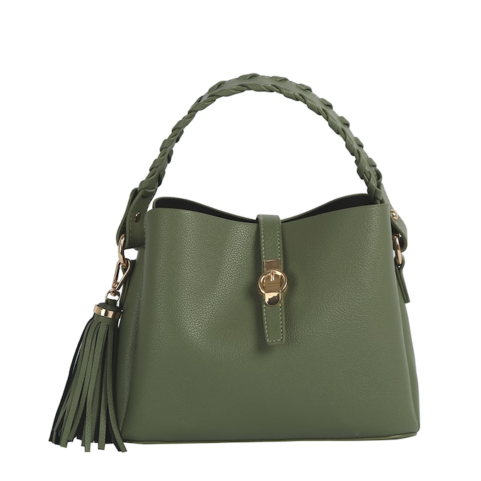Braid Handle Satchel, Olive, large