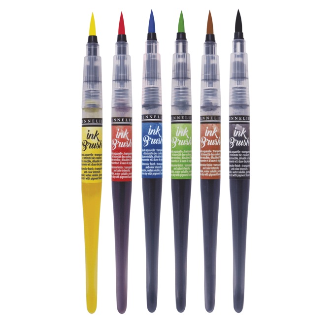 Sennelier Ink 6-Color Trendy Brush Pen Set, , large