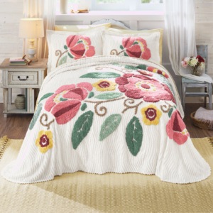 Spring Floral Chenille Bedspread, , large