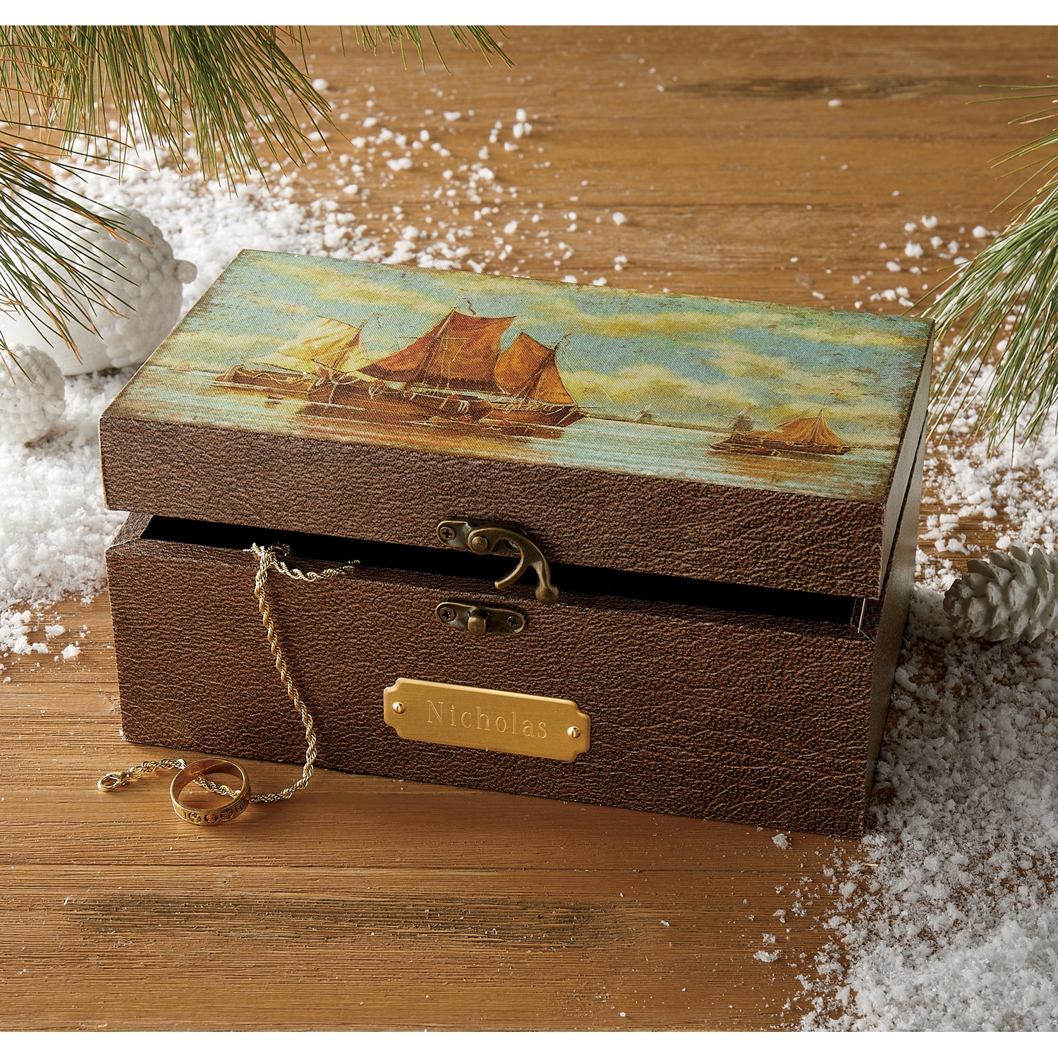 Ship Scene Hinged Jewelry Box Seventh Avenue