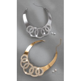 Circle Crystal Necklace and Earring Set, , large