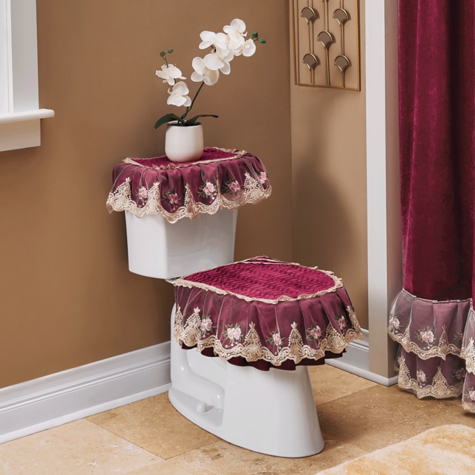 Velvet Toilet Cover Set, , large