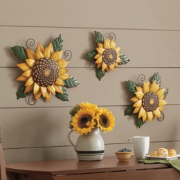 Set of 3 Sunflowers Wall Art, , large
