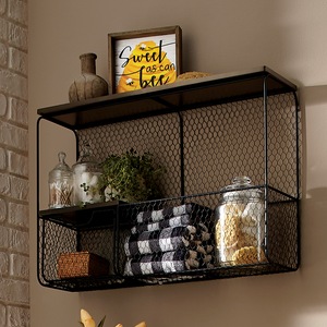 Rustic Chicken Wire Bathroom Wall Shelf, , large