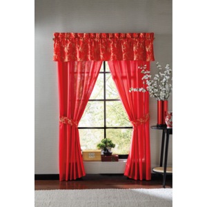 Cherry Blossom Jacquard Panel Pair, Red, large