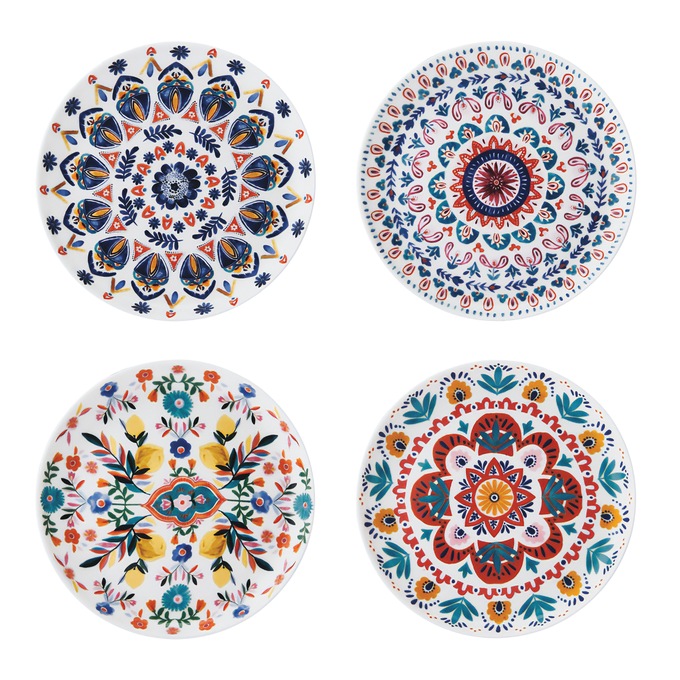 Set of 4 Mikasa Painted Medallion Appetizer Plates, , large