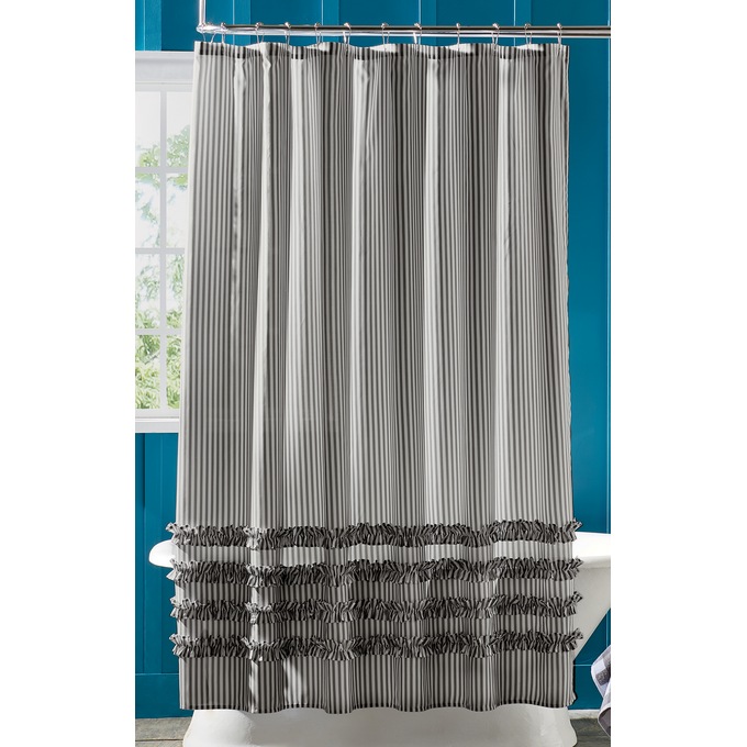 Farmhouse Stripe Shower Curtain, , large