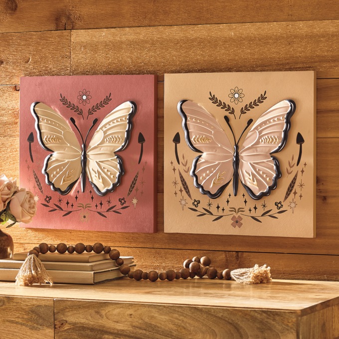 Set of 2 Butterfly Wall Plaques, Multi, large