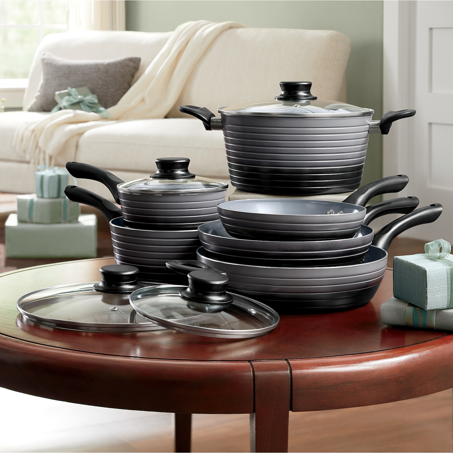 Chef Tested 10-Piece 2-Tone Ribbed Cookware Set | Seventh Avenue