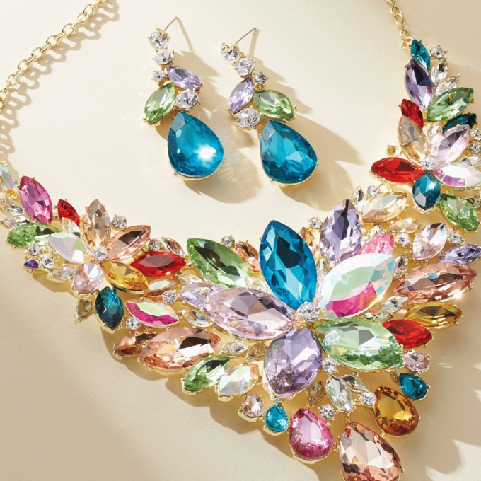 Crystal Shapes/Bib Necklace & Earrings Set, , large
