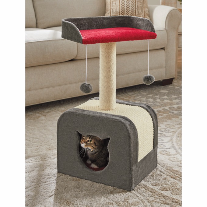 Kitty Plush Hideaway, Gray Red, large