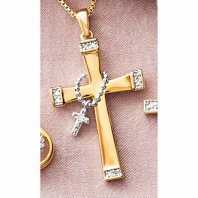 Diamond Cross Rosary Pendant, , large