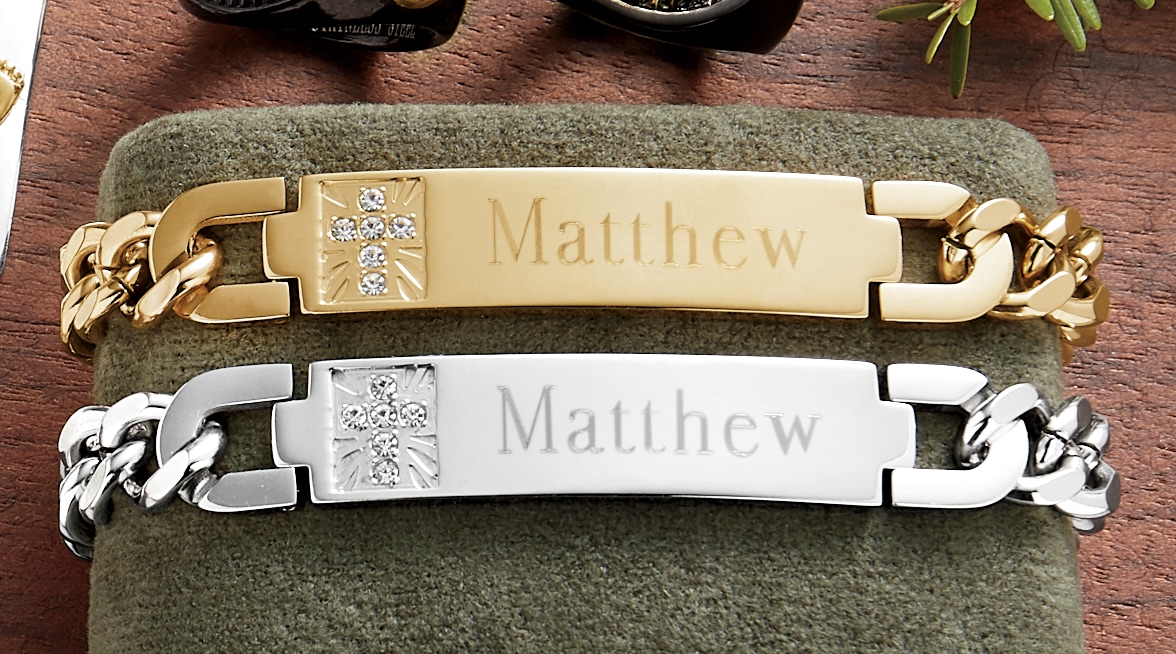 Men's Name Stainless Steel Cubic Zirconia Bracelet Seventh Avenue