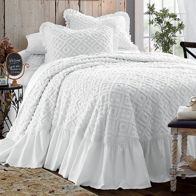 Cate Chenille Bedspread, White, large