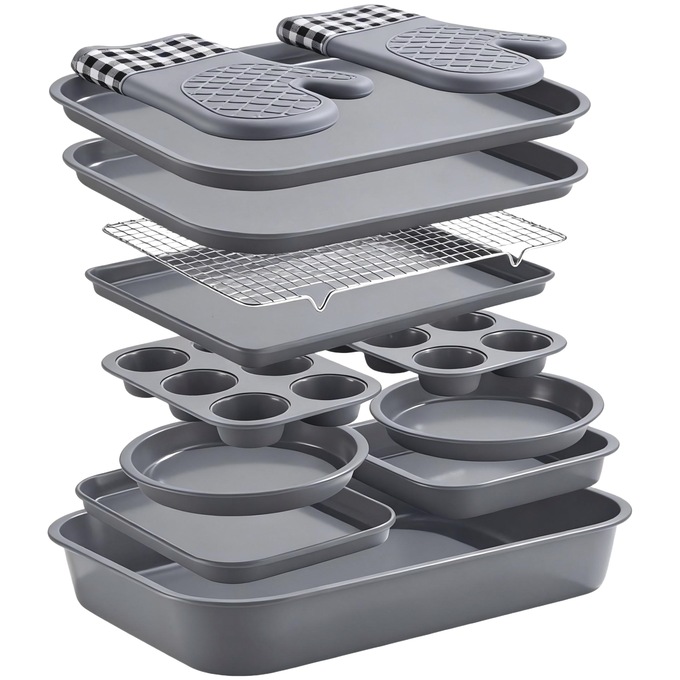 13-Piece Stackable Bakeware Set, Gray, large