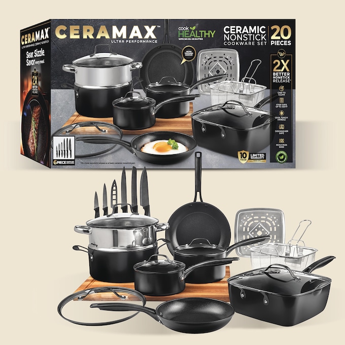 Ceramax 20-Piece Ceramic Nonstick Cookware Set, , large