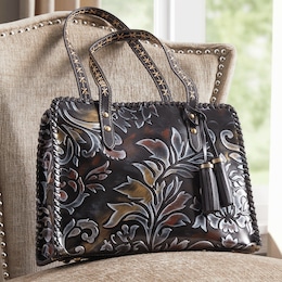 M.C. Handbags Nadi Embossed Leather Satchel, , large