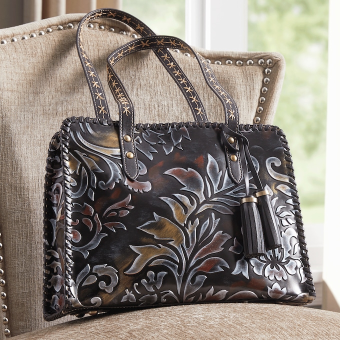 M.C. Handbags Nadi Embossed Leather Satchel, , large