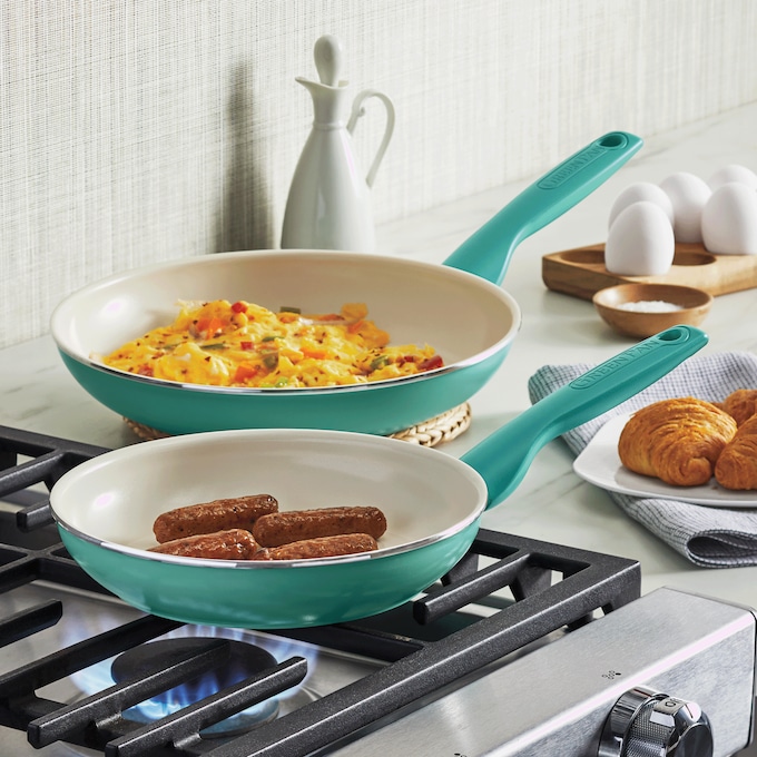 GreenPan Rio Set of 2 Fry Pans, Turquoise, large