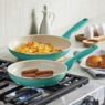 GreenPan Rio Set of 2 Fry Pans, Turquoise, large