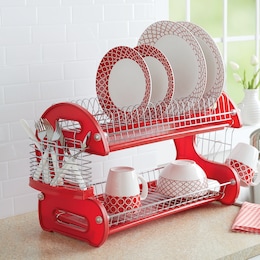 Space-Saving 2-Tier Dish Drying Rack with Utensil Holder, , large