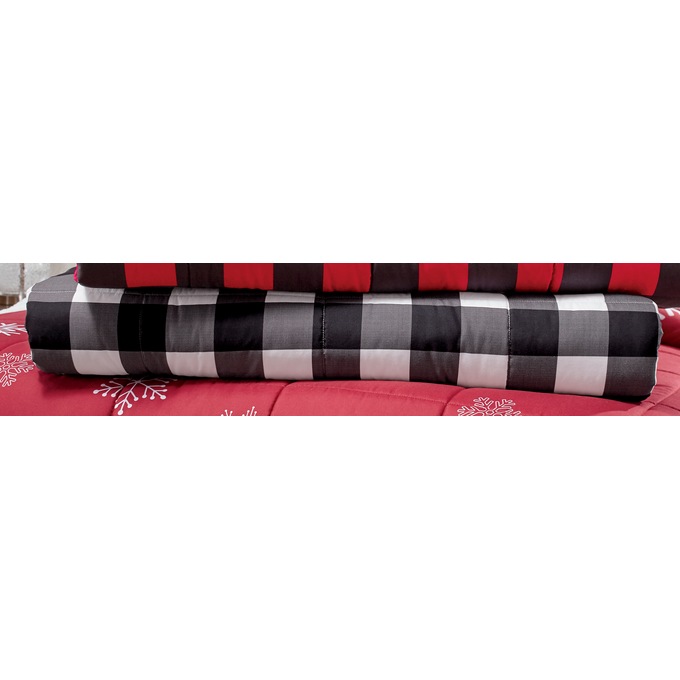 Reversible Printed Down-Alternative Sherpa Blanket, Black Ivory Buffalo Check, large