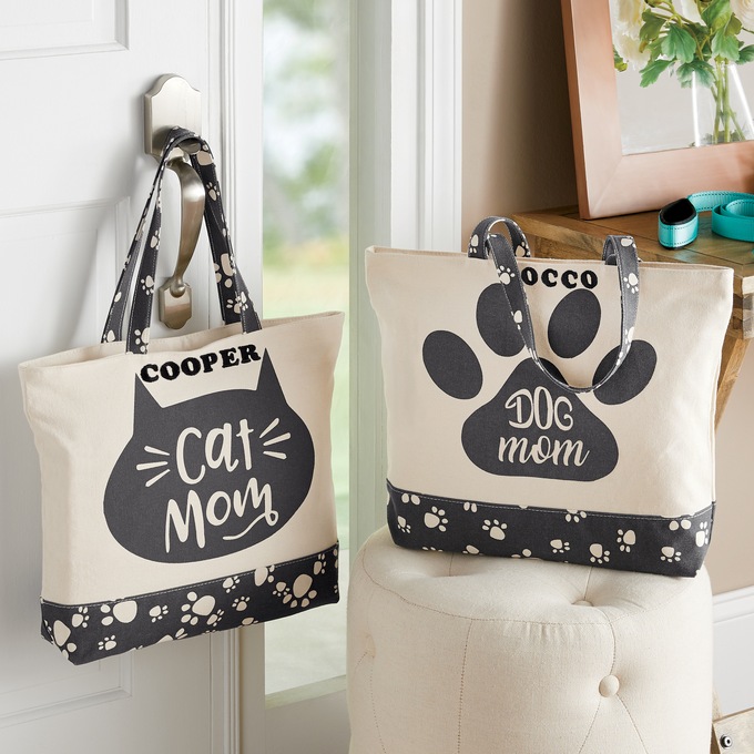 Dog Mom or Cat Mom Tote Bag, , large