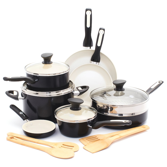 GreenPan Rio 16-Piece Cookware Set, Black, large