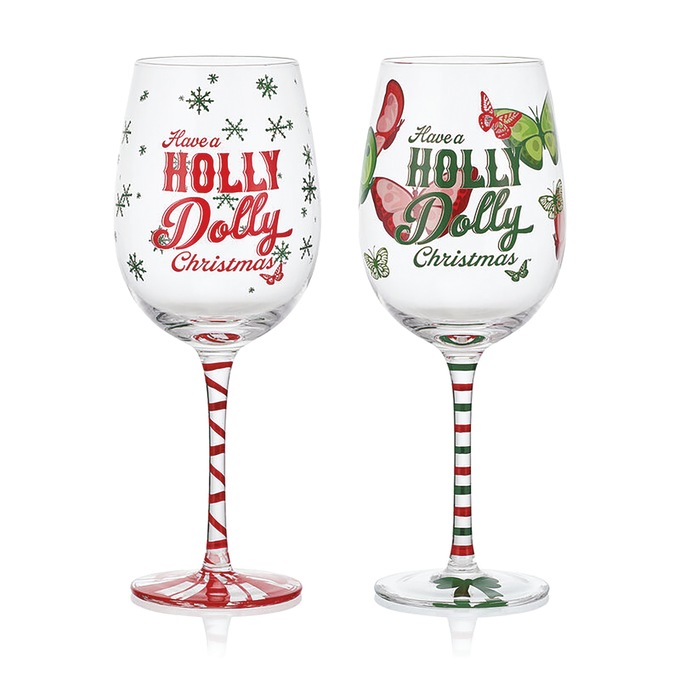 Dolly Parton Holly Dolly Christmas Set of 2 Wine Glasses, , large