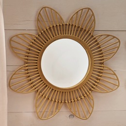 Rattan Sunflower Wall Mirror, , large