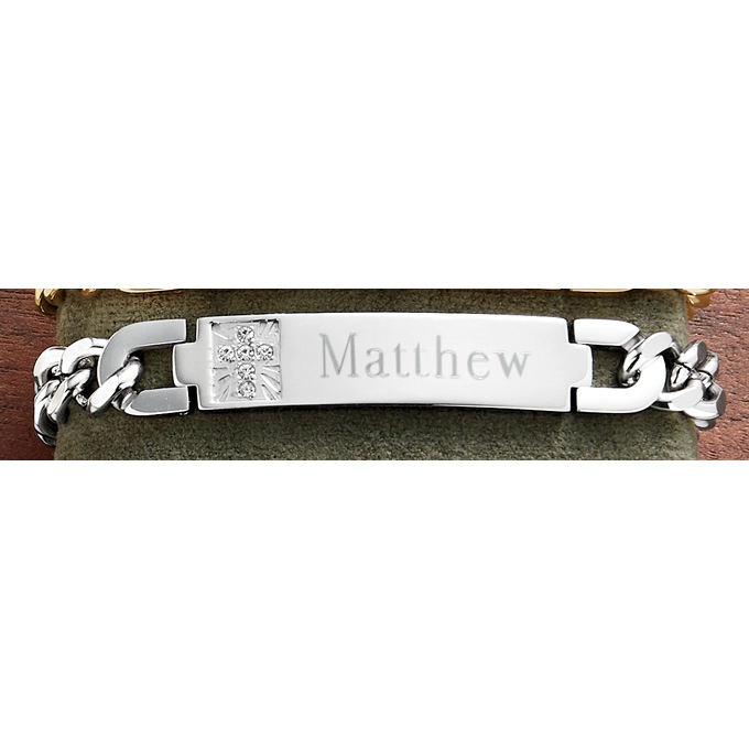 Men&#39;s Name Stainless Steel Cubic Zirconia Bracelet, , large