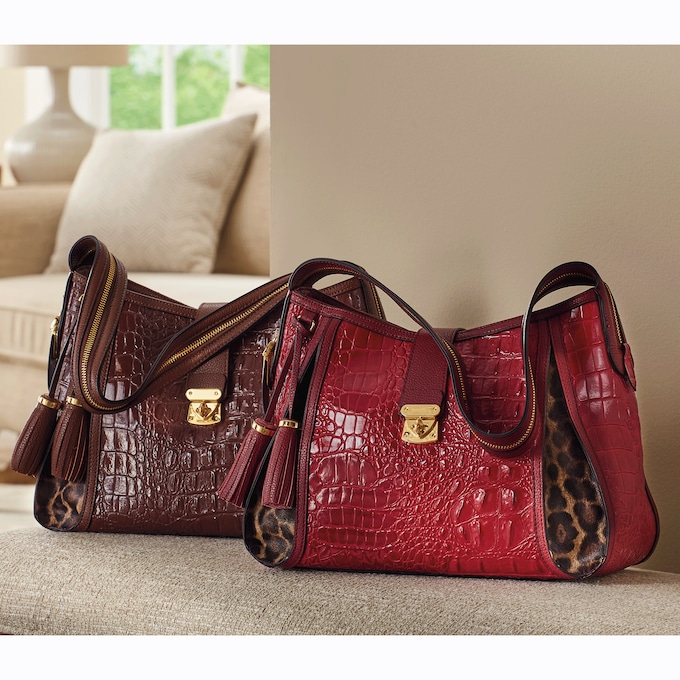 M.C. Handbags Kayden Croco Leather Satchel, , large