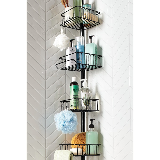 Adjustable Shower Pole Caddy, Black, large